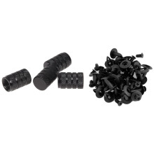 4 Pcs Black Car Vehicle Tyre Tire Valve Stem Cap & 30pcs 6mm Hole Dia Black Plastic Rivets Fastener Bumper Push
