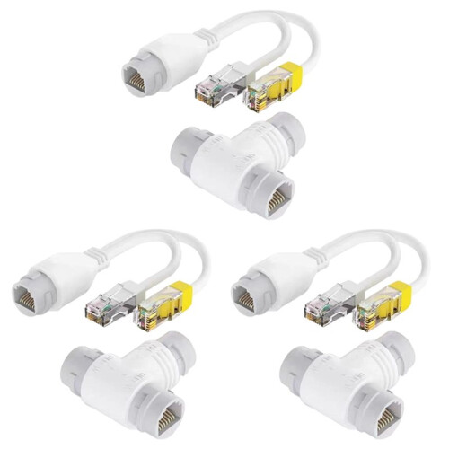 3X POE Splitter 2 in 1 Network Cabling Connector Three-Way RJ45 Connector POE Cable for IP Security Camera