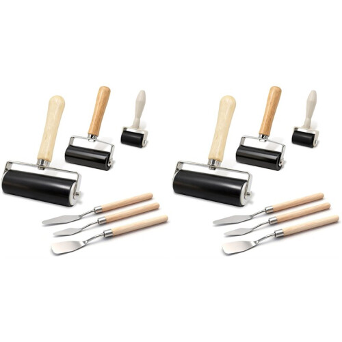 12 Pack Rubber Brayer Roller Kit,3 Sizes Rubber Rollers with 6 Scrapers