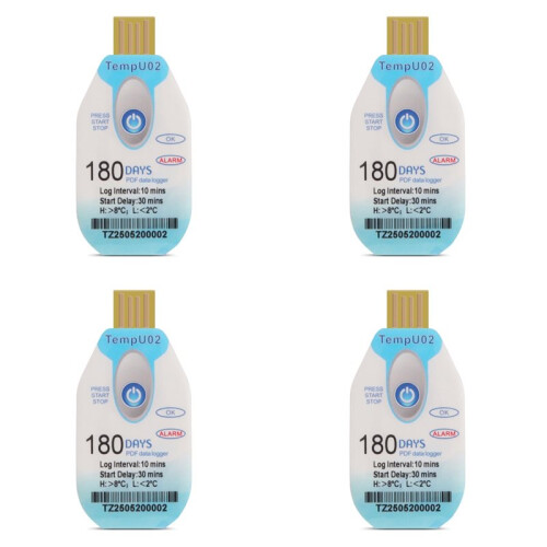 4X USB Temperature Data Logger Disposable 180 Days PDF Datalogger Waterproof Temp Recorder