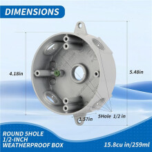 2X Round Electrical Box,5 Hole 1/2 Inch Mount Outlet Box,Aluminum Construction Gray Round Electrical