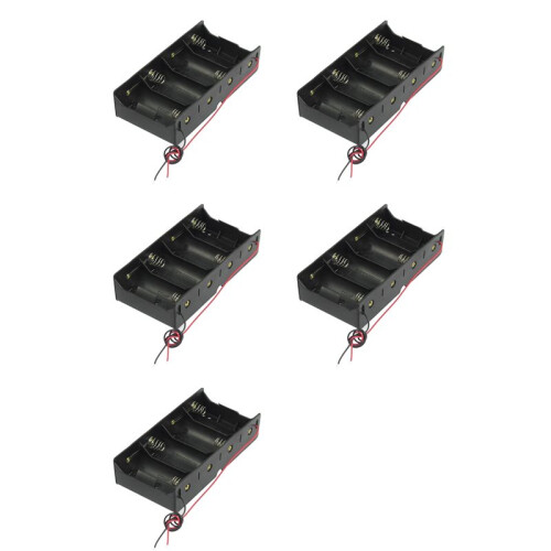 5X Black 4 X 1.5V D Battery Holder Storage Case Box W Wire Leads