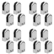 16 Pcs Stainless Steel Round Flat Back Glass Clamp Adjustable Glass Bracket for Balustrade Staircase Handrail( 8-10mm)