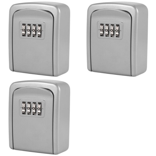 3X Key Lock Box Wall Mounted 4 Digit Combination Lock Box for House Key  Security Key Lock Box Silver