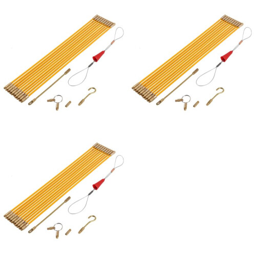 3 Set Cabling Rods Fish Tape 10.83FT Fiberglass Electrical Cable Threader Running Puller in Case 10Rods X 33cm