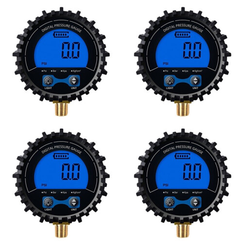 4X Däcktrycksmätare Digital Däcktestare Display Lufttrycksmanometer Snabbkopplingskopplingsgänga 1/8