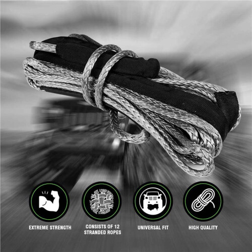 2X Synthetic Winch Rope, 15M 7700 Lbs Winch  Cable Rope with Protective Sleeve Maintenance String 2