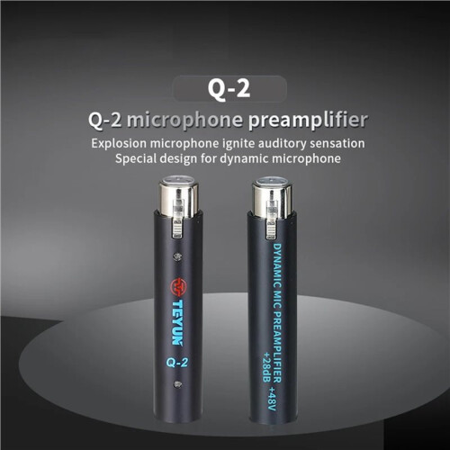 6X TEYUN Q2 Microphone Dynamic Preamplifier 28Db Gain Dynamic Mic Amplifier 48V Metal Structure Q-2 for Live 2