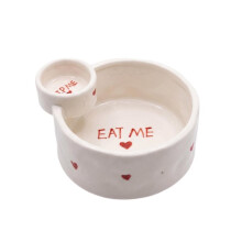 Keramik-Schale für Chips und Dips, 2-in-1-Snackschale mit Integriertem Dip-Halter für Salsa, Ketchup und Pommes Frites, Rot