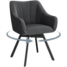 Swivel Dining Chair with Armrest and Backrest Modern Velvet Side Chair Dark Grey