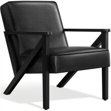 Faux Leather Armchair Lounge Chair with Z-shaped Wood Legs Extra-wide Seat Black