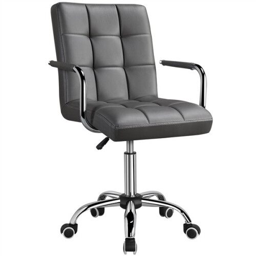Leather Office Chair Adjustable Computer Desk Chair with Arms Home Study Work