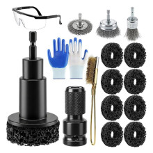 Wheel Hub Cleaning Tool Kit, 17 PCS Wheel Stud Rust Remover Tool with Goggles & Gloves, Fits 1/2" Impact Wrench & Drill