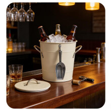 4L Large Ice Bucket Iron Ice Buckets with Scoop Double Walled Insulated Wine Bucket Chiller with Carry Handle Black