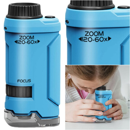 60-120x Portable Microscope with LED Light Handheld Microscope Little Scientist Microscope Science for Kids 1