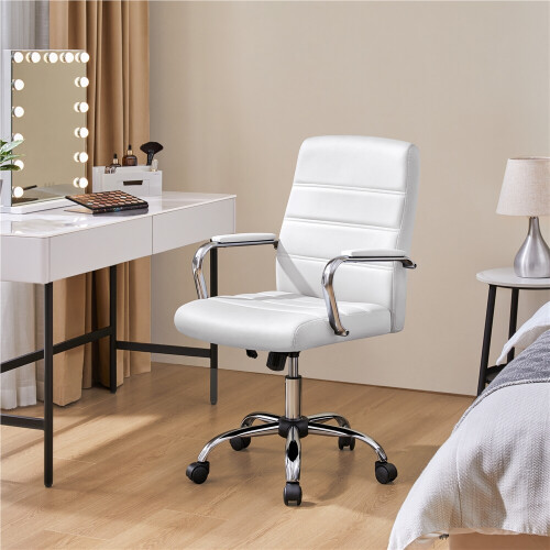 Home Office Chair Leather Computer Desk Chair with Arms for Study or Work White 1