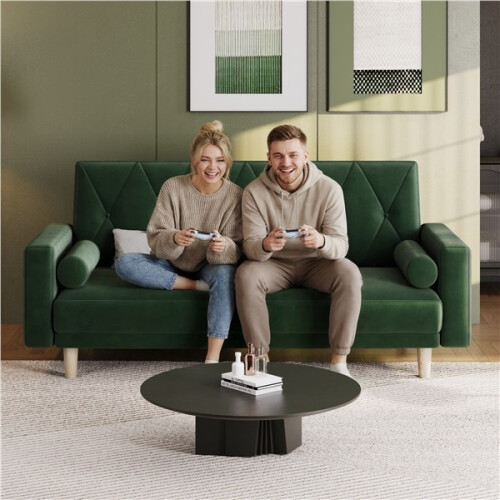 Convertible Sofa Bed Velvet Couch Click Clack Modern Sleeper Sofa Settee Green 1