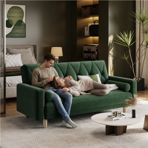 Convertible Sofa Bed Velvet Couch Click Clack Modern Sleeper Sofa Settee Green 2
