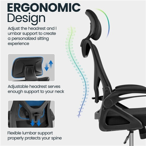 Ergonomic Home Office Chair Mesh Chair with Back Support Armrests for Work Black 1