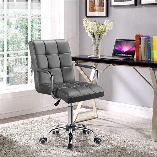 Leather Office Chair Adjustable Computer Desk Chair with Arms Home Study Work 1