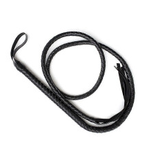Frusta da toro da 1,9 m con code intrecciate in pelle e camoscio, frusta da equitazione (nera)-E