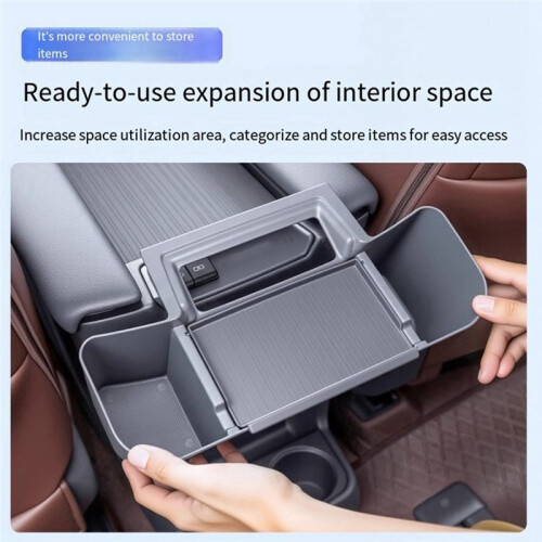 Car Center Console Rear Armrest Organizer for  Sienna Years 2021-2026 (Phone Stand Model) 2