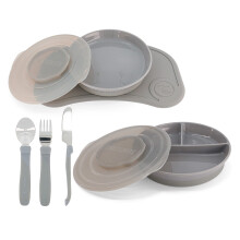 Baby Tableware Set - 6 Pieces | 1x Baby Silicone Placemat - 1x Children's Plate - 1x Divided Plate - 3X Stainless Steel Learning Cutlery | Tableware