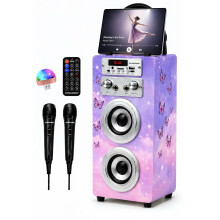 Karaoke Machine with 2 Microphones, Portable Bluetooth Speaker with Lights, USB and SD Reader, Gift for Children Ages 5-13 (Model 18 lights)