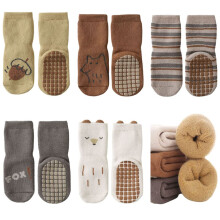 5 Pairs Baby Kids Cozy Warm Winter Socks Anti-slip Infant Toddler Thermal Crew Socks, fox, 1-3 Years
