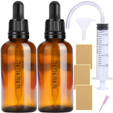 Brown Glass 50ml Dropper Bottles Dropper Pipettes 2pcs Eye Droppers Amber with 5 Auxiliary Accessories Suitable for Essential Oils Massage Perfumery