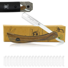 Straight Razor with Leather Pouch – Professional Cut Throat Razor for Men, Wooden Handle Folding Razor for Traditional Wet Shaving & Precision