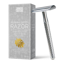 JUNGLE CULTURE Silver Safety Razor for Men & Women • Eco Friendly Reusable Metal Razors for all Skin Types • Double Edge Blades Not Included •