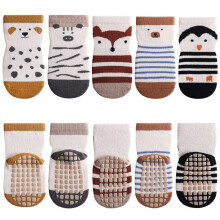 5 Pairs Baby Kids Anti-slip Socks Cotton non skid Ankle Socks Animals, Penguin, 0-1 Year