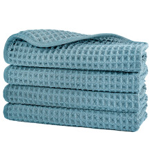 Microfibre Lint Free Washcloth Face Towel, 33 x 33 cm, 4 Pack (Green, Waffle Weave)
