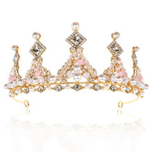 NODG Gouden Tiara's en Kroon voor Vrouwen Verjaardagskronen Roze Strass Hoofdbanden Haarjuwelen Halloween Cosplay Prom Kostuum