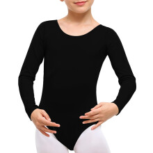 The Fancy Dress Girls Cotton Stretch Leotards Kids School PE Ballet Dance Gymnastics Full Sleeves Bodysuit (Black, 13 Years)