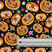 Cotton for Christmas Decorations and Halloween Xmas Prints – 100% Cotton Christmas Fabric 111cm / 44” Wide for Quilting & DIY Sewing (Pumpkin, 1