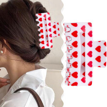Valentine's Day Hair Claw Clips Red White Heart Hair Clip for Women Love Plastic Hair Clamps Romantic Love Hair Accessories for Valentine Gift, Strong
