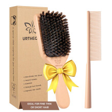 URTHEONE Soft Boar Bristle Hair Brush and Wide Tooth Comb Set | Detangle & Smooth for Ultimate Shine, Frizz Control & Slick Back Styles, Beechwood Bas