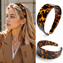 Anvnkl Tortoise Shell Headband, Thick Headbands for Women No Slip Versatile Head band 100% Cellulose Acetate Retro 1.53in Handmade Premium Wide Headba