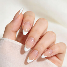 Skiennix French Tip Press On Nails - Mittelspitzige Mandelform, 15 Größen 30 Stück
