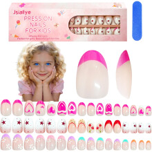 Jsiallve 96er Set Kurze Oval Press-On Nägel für Mädchen, 3 Stile für Kinder, Fake Nail Set für Kinder