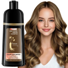 GRYFOX Hellbraune Haarfärbe-Shampoo für graue Abdeckung, 3 in 1 Shampoo für Frauen und Männer