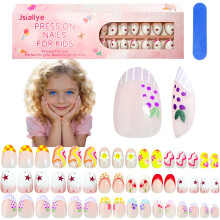 Jsiallye 96pcs Uñas Postizas para Niños,3 Estilos Kit de Uñas Cortas Falsas para Niñas