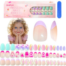 Jsiallye 96pcs Korte Ovale Press On Nagels Voor Kinderen,3Packs Paarse Nepnagels Voor Meisjes