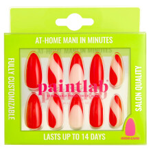 PaintLab Unghie Finti Press On - Scarlet Swirl Rosso Mandorla, 30 Unghie in 15 Misure con Colla