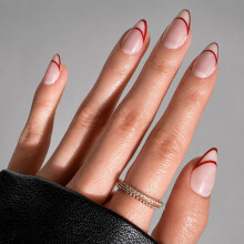 PaintLab Press On Nails - Rode Omlijning Korte Amandel Nepnagels, 24 Nagels in 12 Maten met Lijm