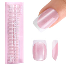 Jsiallye Unghie Press On a Occhi di Gatto, 160Pezzi Unghie Corte Quadrate con Glitter Rosa, Unghie Finte di Qualità Salone