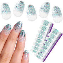 Color Street Sea Breeze Tiras de Esmalte de Uñas - Glitter Acuático con Acabado Brillante 16 Tiras Doble Cara.