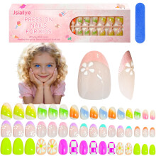 Jsiallye 96-delige Persnagels Voor Kinderen, 3Packs Korte Ovalen Neppennagels Kit Voor Meisjes